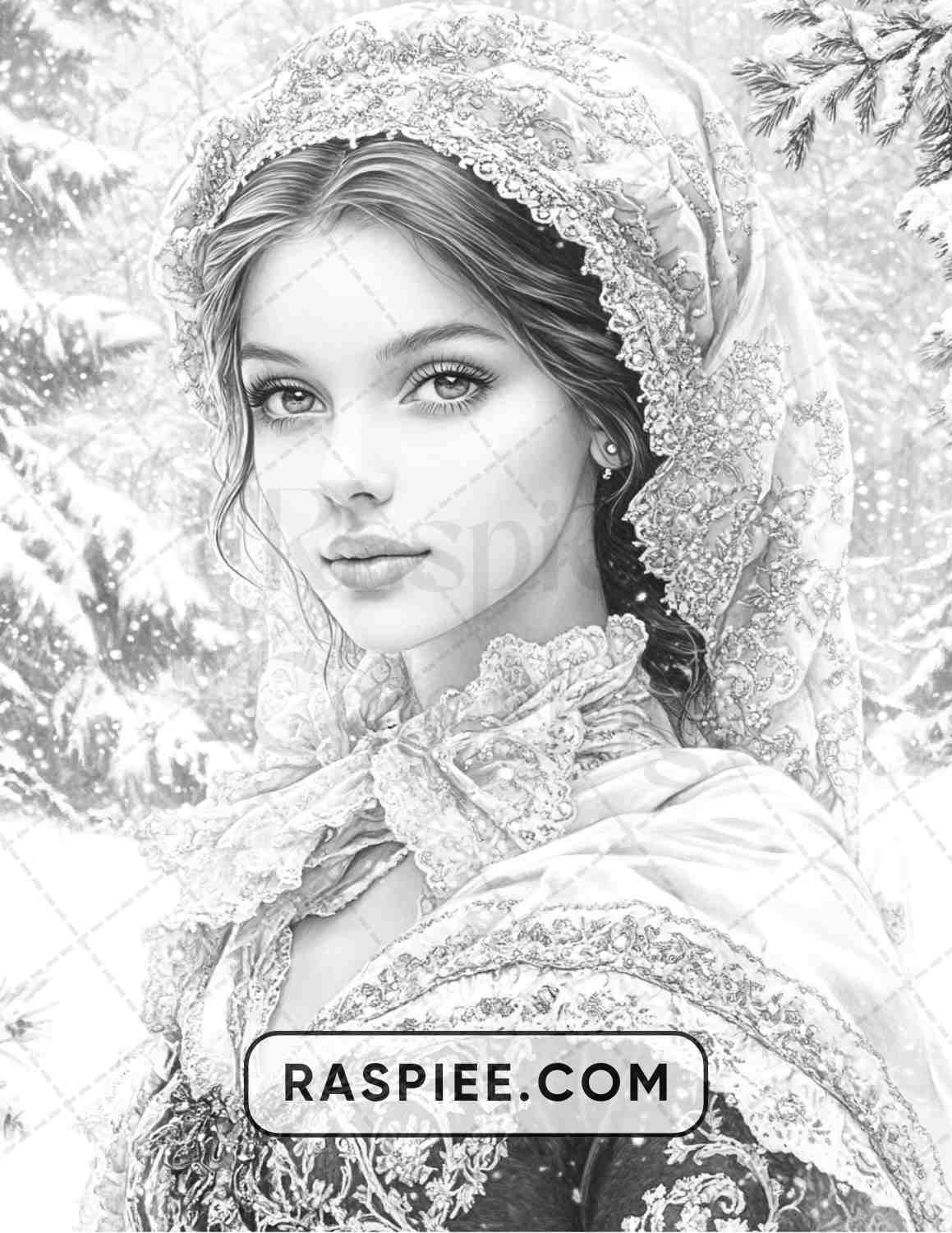 57 Winter Fairytale Portraits Adult Coloring Pages