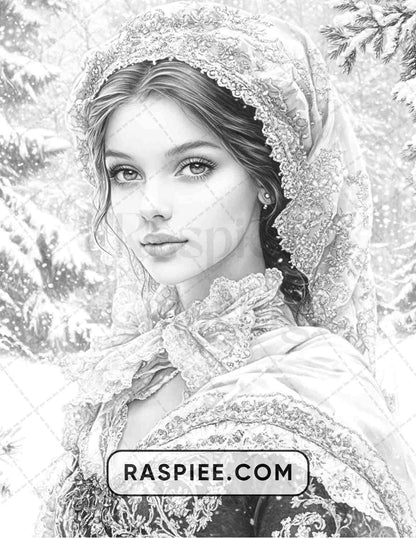 57 Winter Fairytale Portraits Adult Coloring Pages