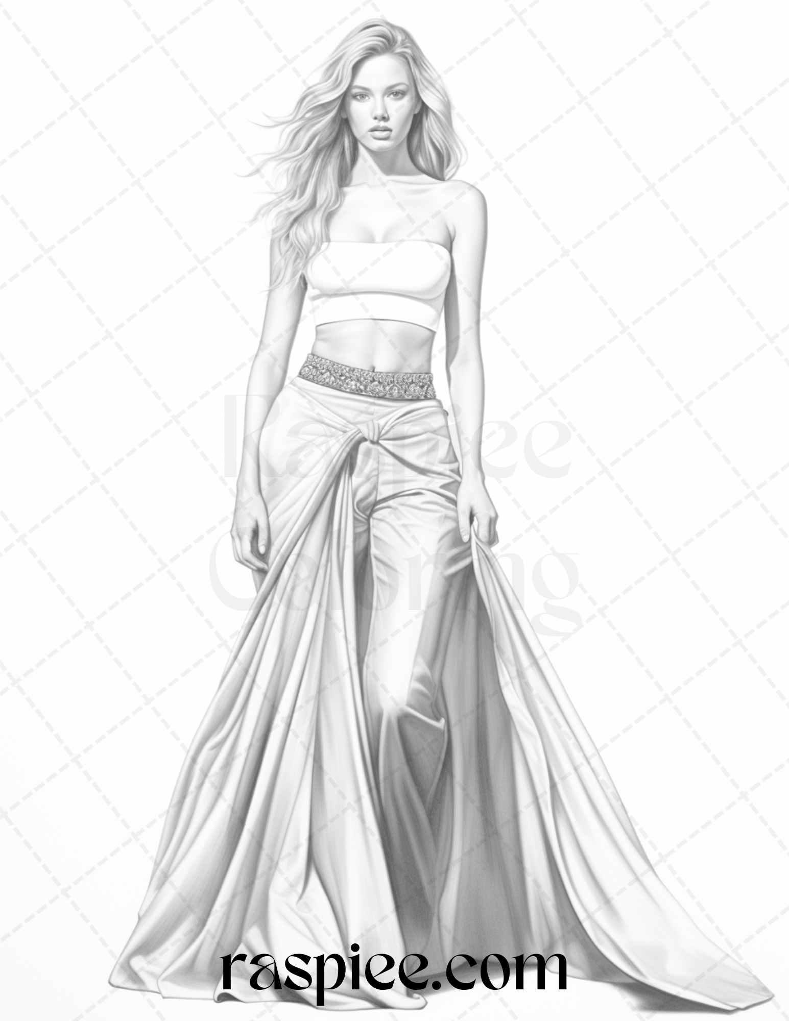 Fashion Show Grayscale Coloring Pages Printable for Adults, PDF File Instant Download