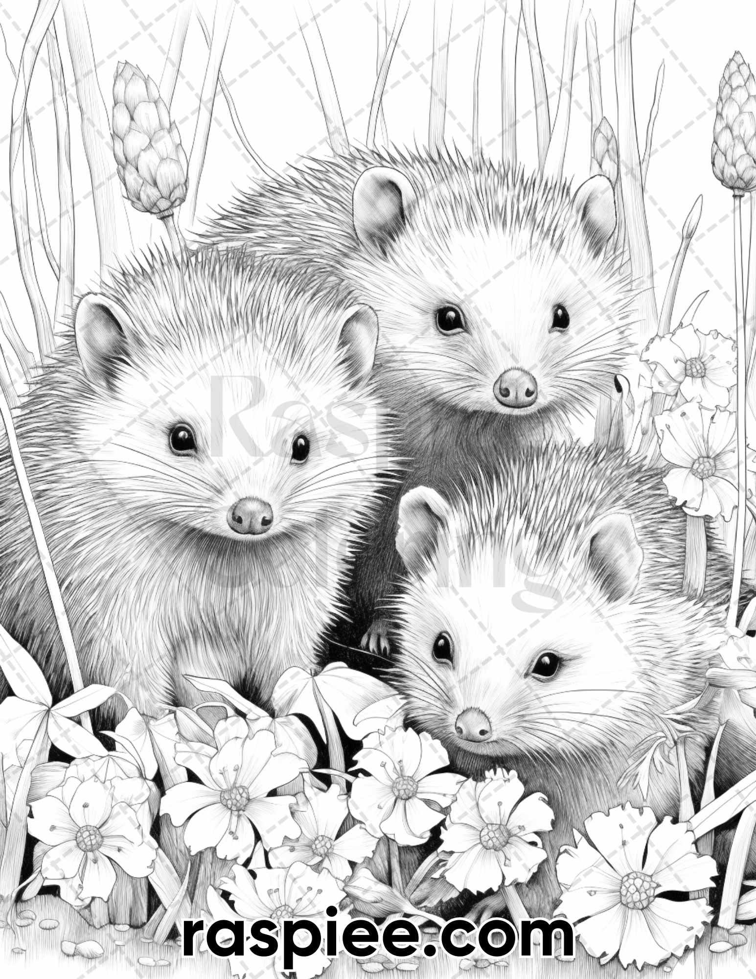 55 Enchanting Spring Animals Grayscale Adult Coloring Pages, Printable PDF Instant Download