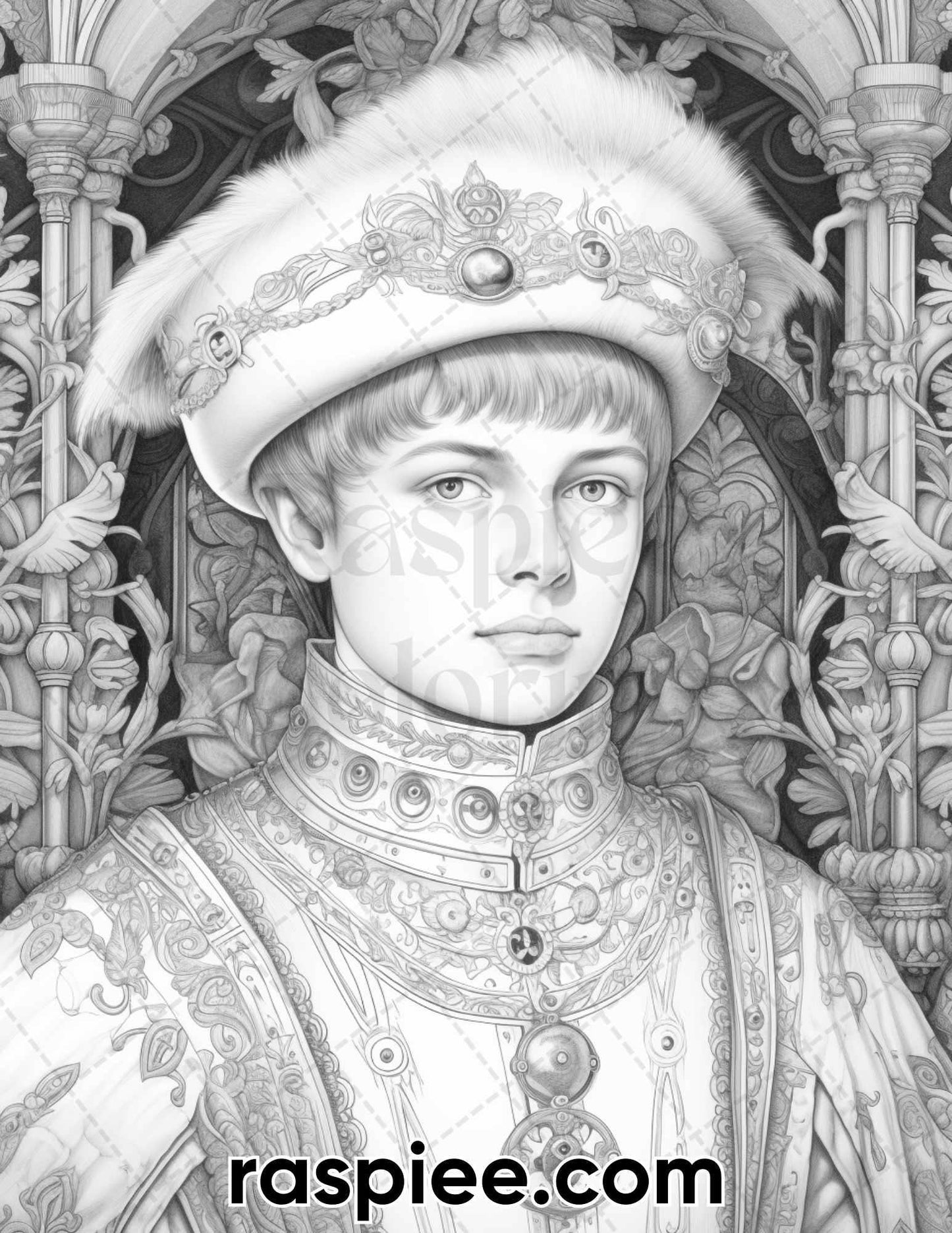55 Renaissance Portraits Grayscale Adult Coloring Pages, Printable PDF Instant Download