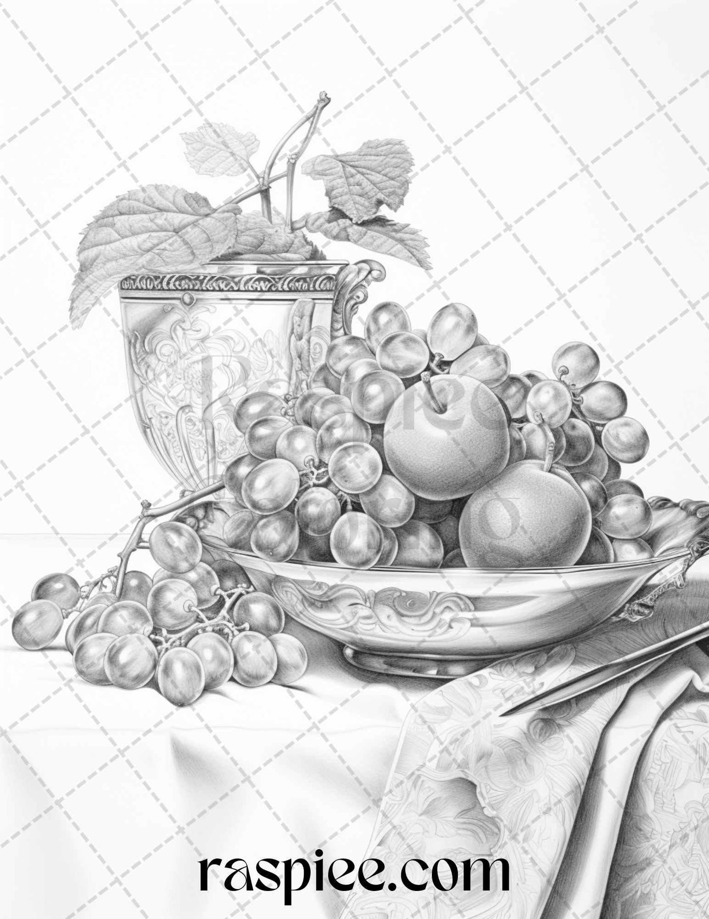 52 Still Life Grayscale Coloring Pages Printable for Adults, PDF File Instant Download