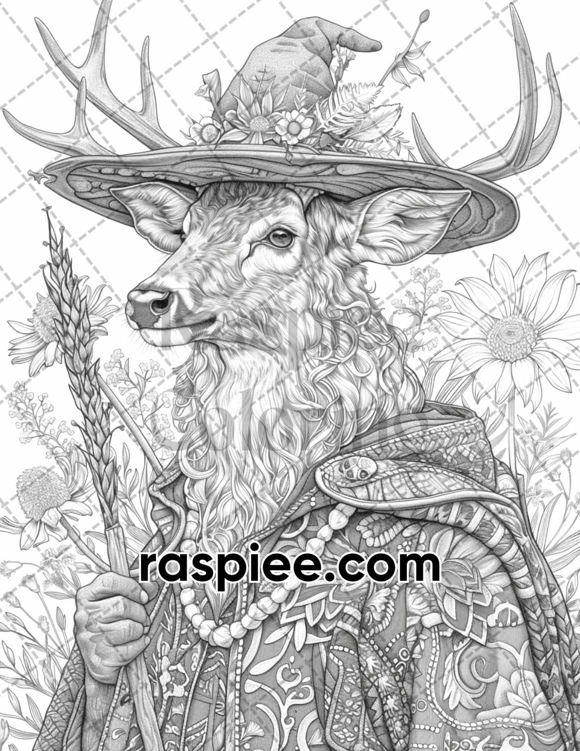 77 Wizard Animals Grayscale Adult Coloring Pages Printable PDF Instant Download