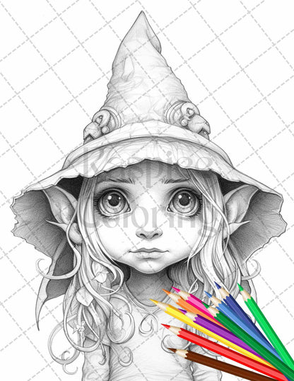 41 Adorable Gnome Girls Grayscale Coloring Pages Printable for Adults and Kids, PDF File Instant Download