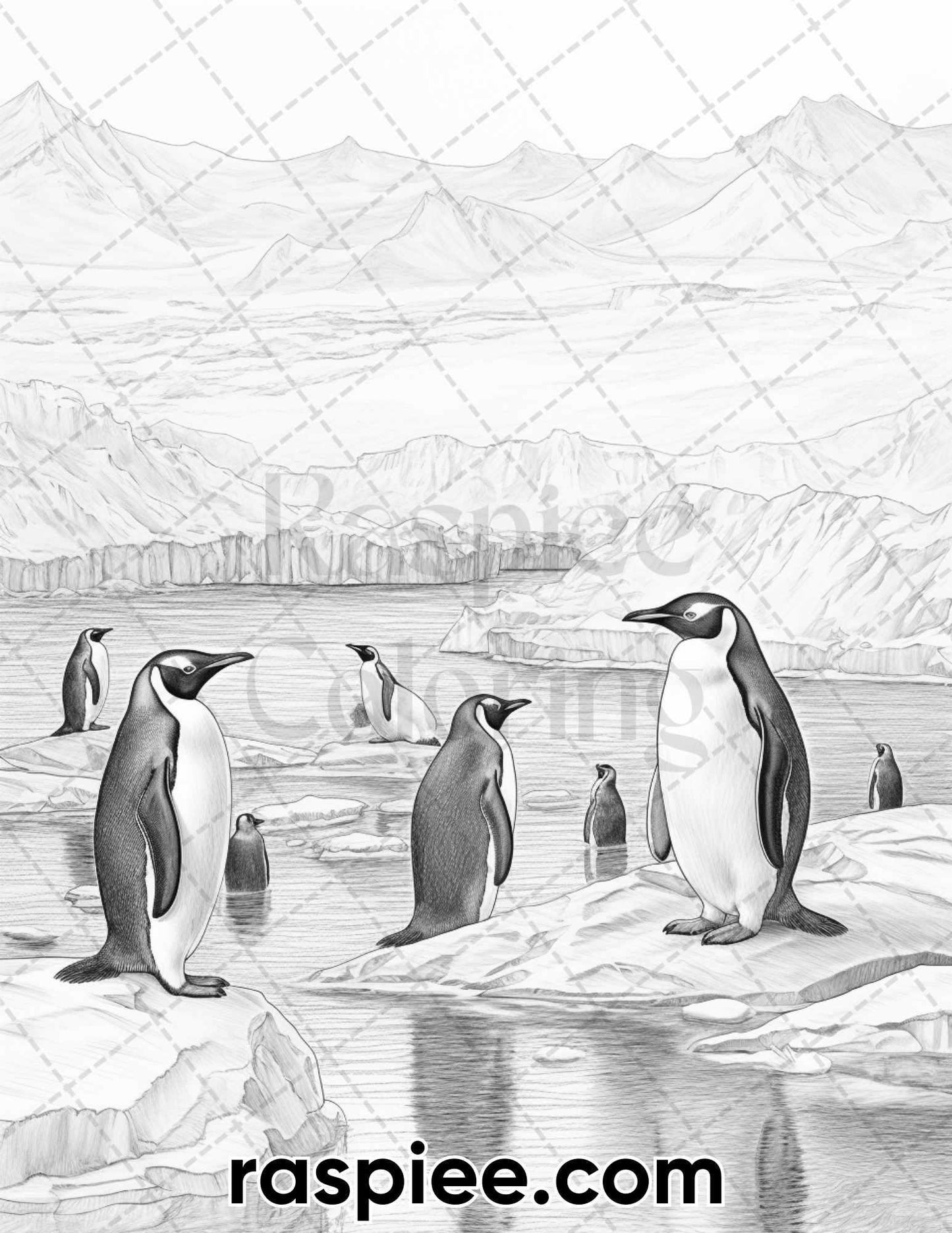 55 Winter Wildlife Grayscale Coloring Pages for Adults, Printable PDF Instant Download