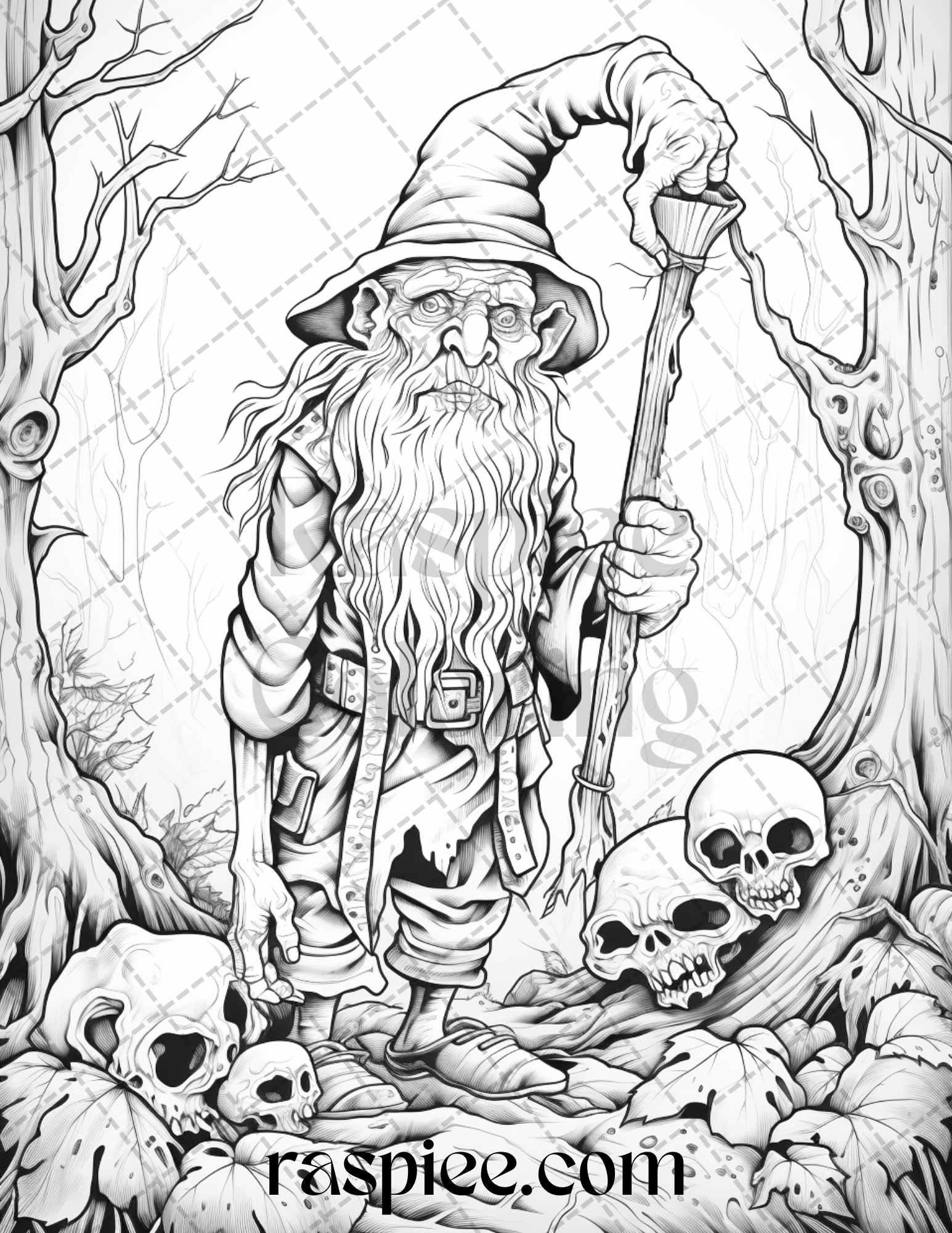 50 Horror Zombie Gnomes Grayscale Coloring Pages Printable for Adults, PDF File Instant Download
