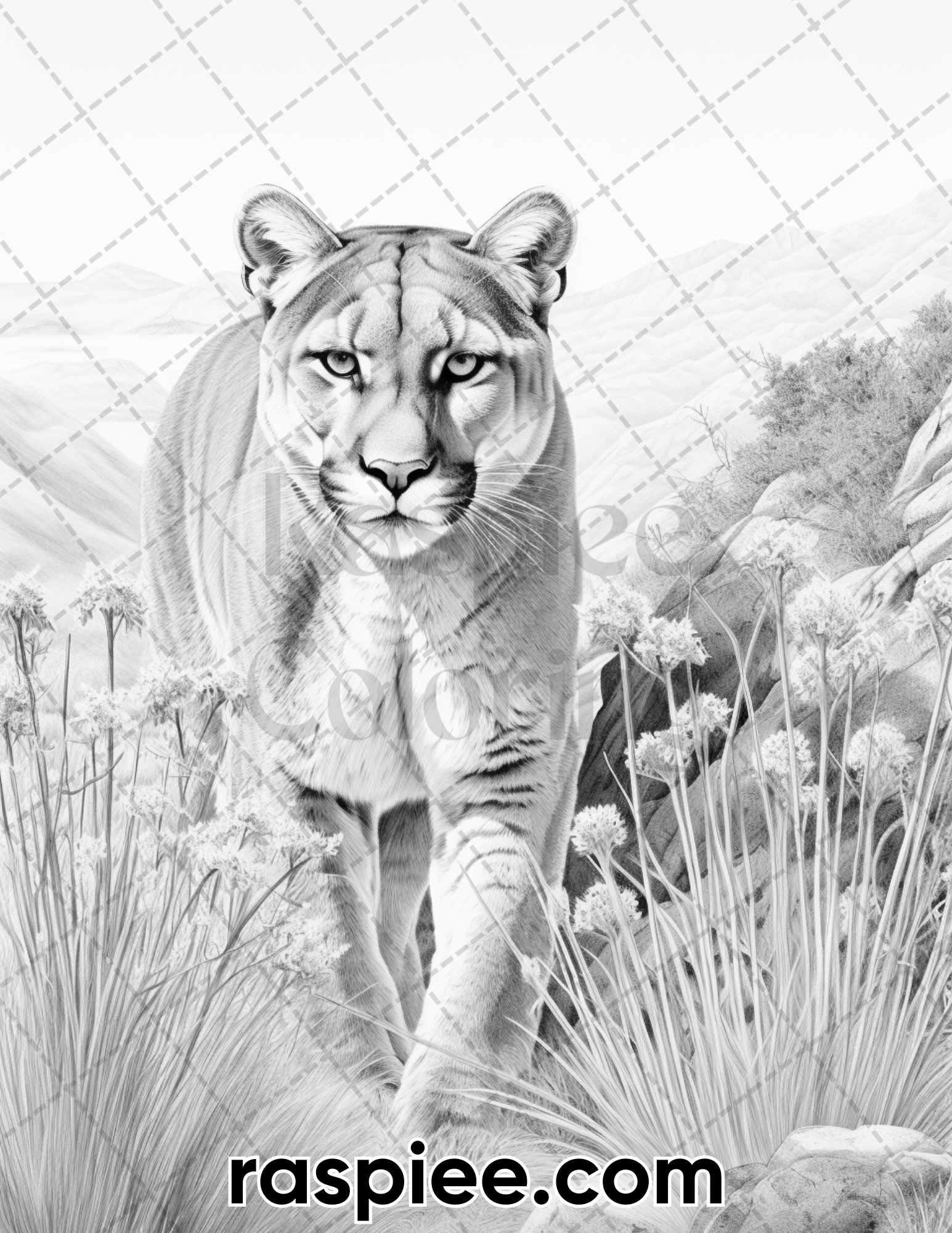 55 Wild Animals Grayscale Coloring Pages for Adults, Printable PDF Instant Download