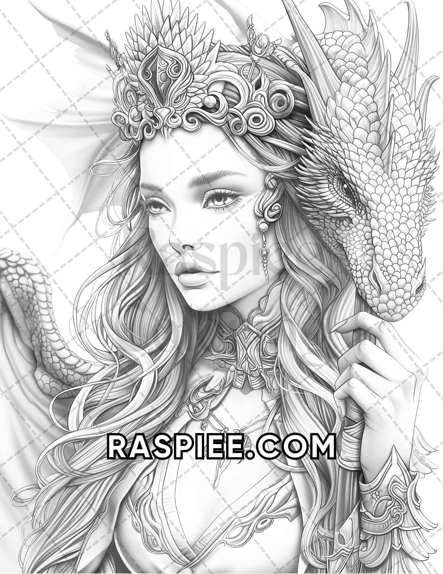 60 Fantasy Beauties Grayscale Adult Coloring Pages Printable PDF Instant Download