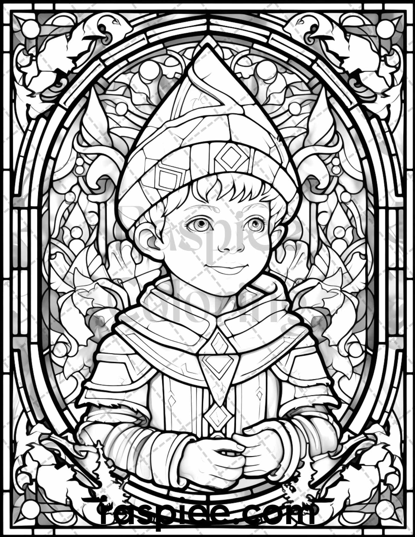 50 Christmas Stained Glass Grayscale Coloring Pages for Adults, Printable PDF File Instant Download