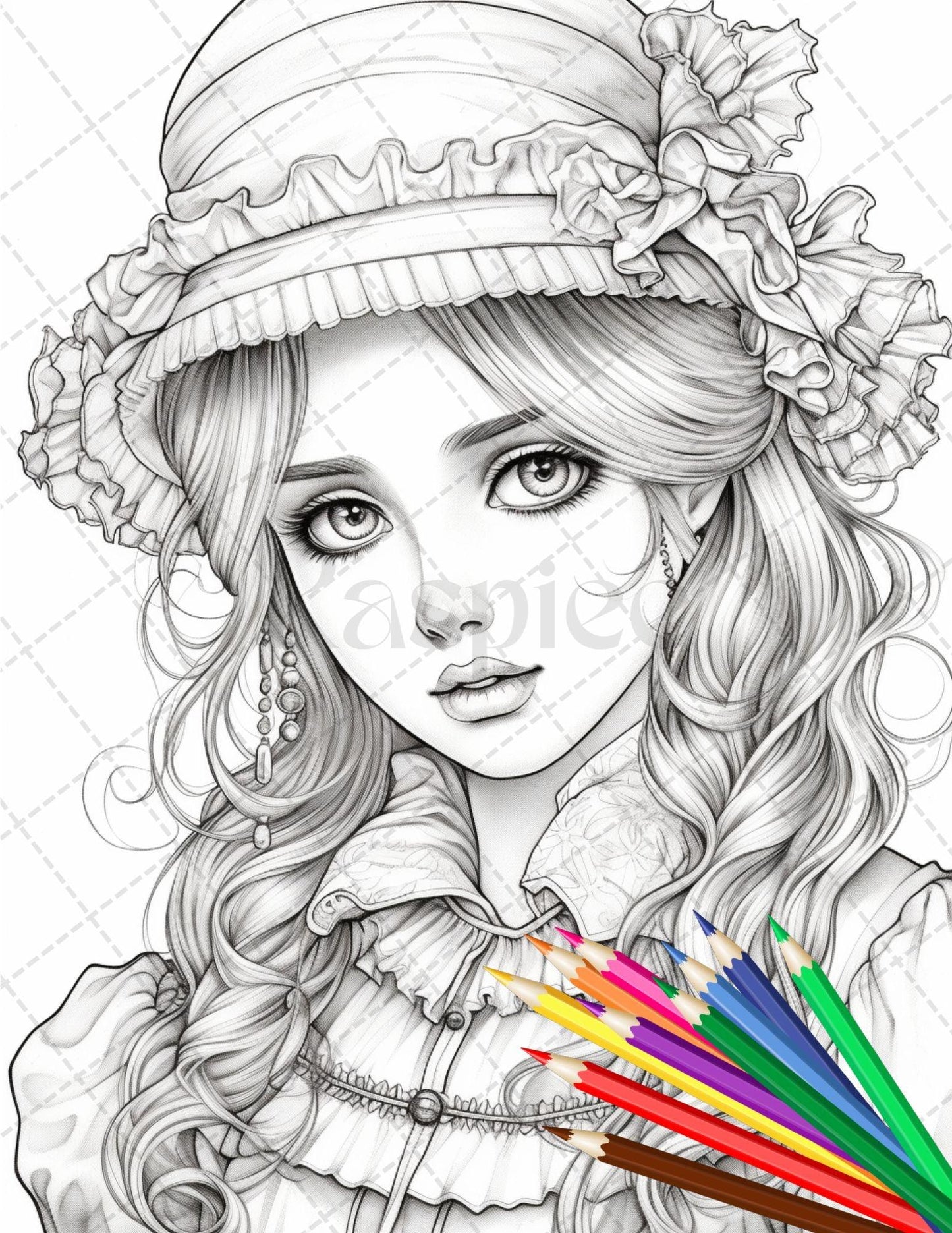 36 Beautiful Victorian Girls Coloring Pages Printable for Adults, Grayscale Coloring Page, PDF File Instant Download