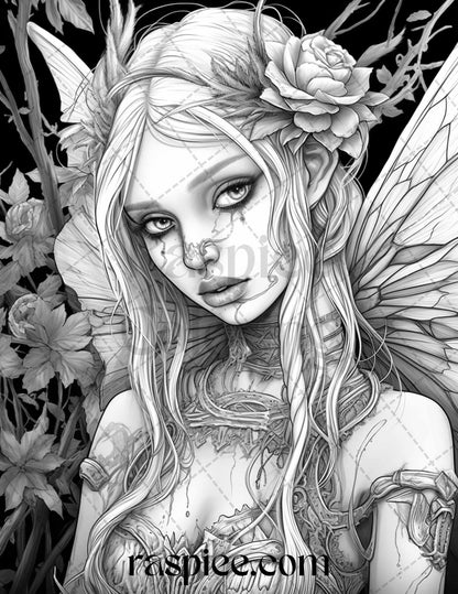 60 Halloween Zombie Fairy Grayscale Coloring Pages Printable for Adults, PDF File Instant Download