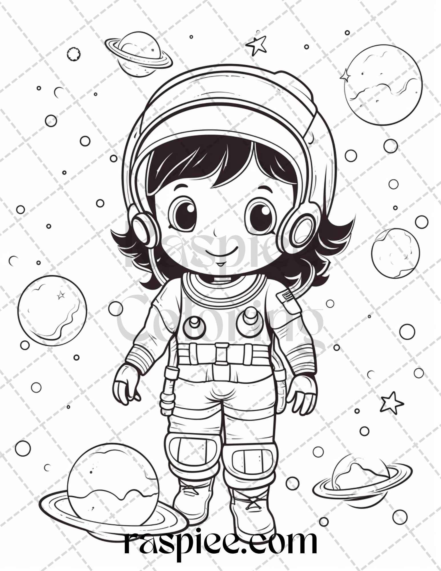 50 Cute Astronaut Adventures Coloring Pages Printable for Kids, PDF File Instant Download