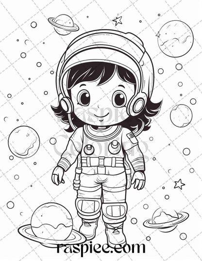 50 Cute Astronaut Adventures Coloring Pages Printable for Kids, PDF File Instant Download