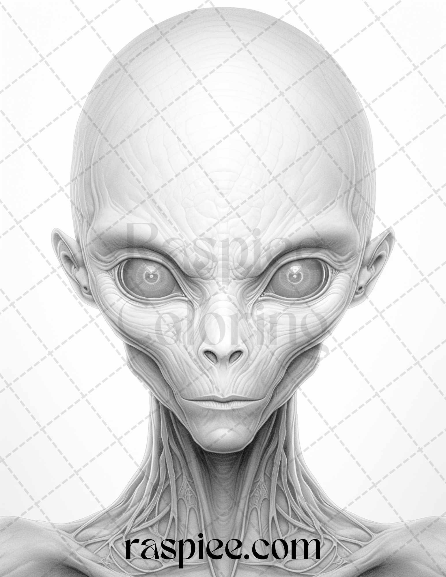 65 Alien Portrait Grayscale Coloring Pages for Adults, Printable PDF File Instant Download