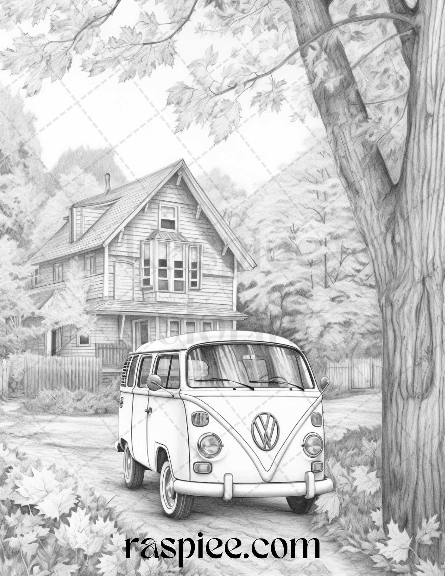 Autumn Scenery Grayscale Coloring Pages Printable for Adults, PDF File Instant Download