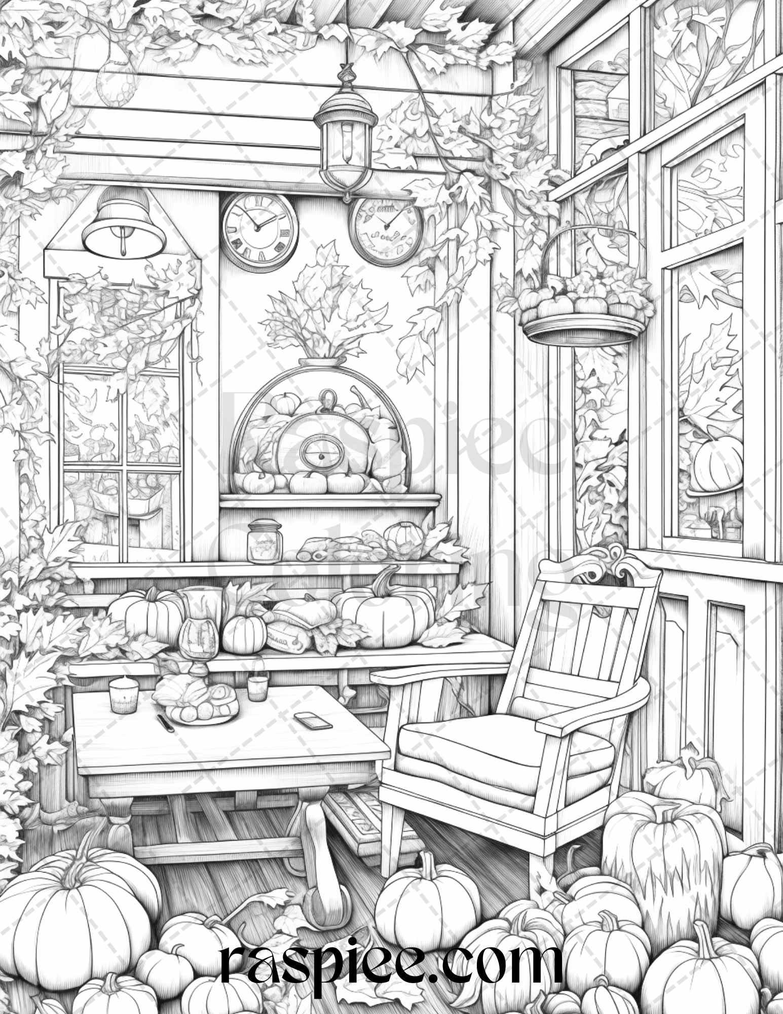Autumn Vibes Grayscale Coloring Pages Printable for Adults, PDF File Instant Download