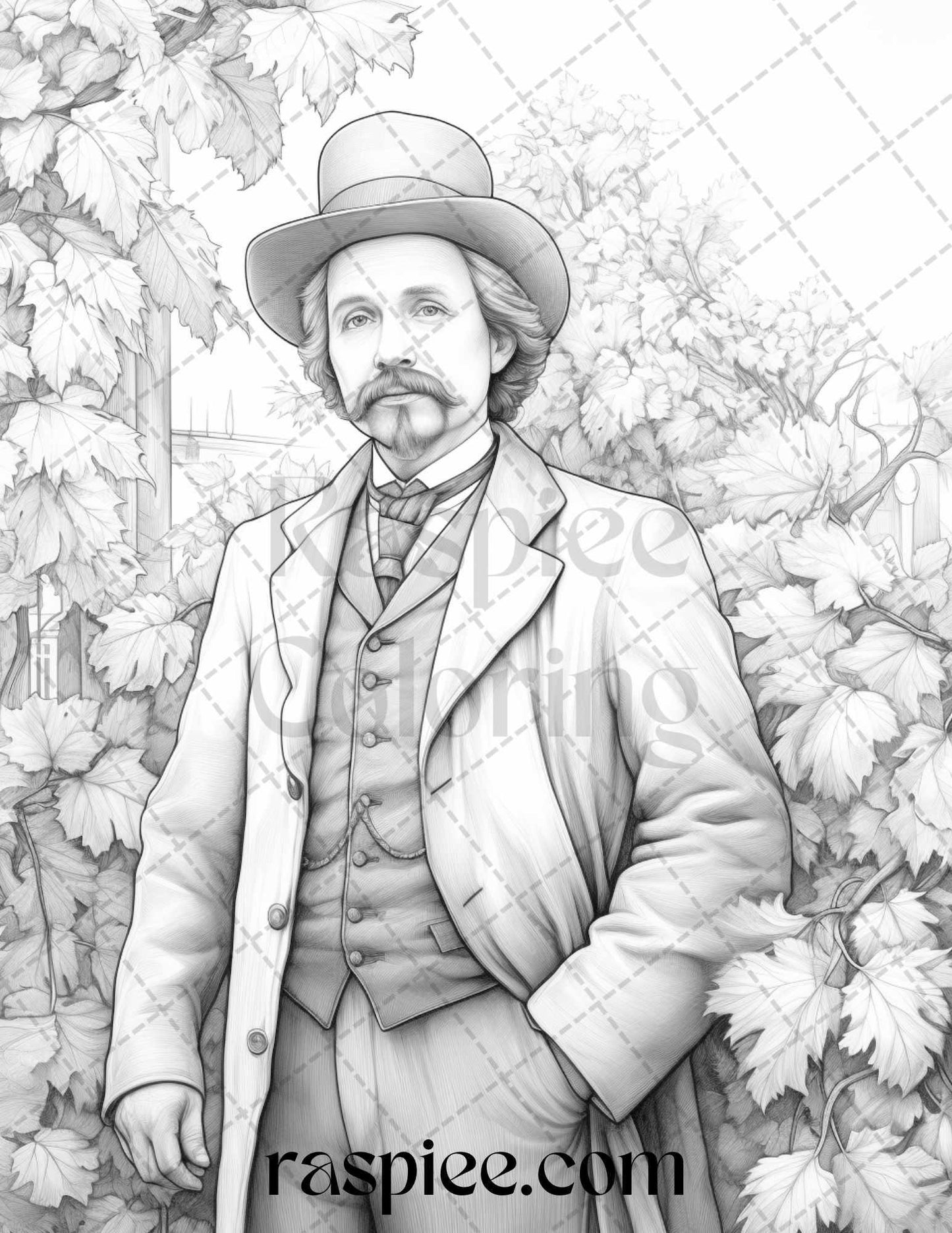 60 Victorian Autumn Portrait Grayscale Coloring Pages Printable for Adults, PDF File Instant Download