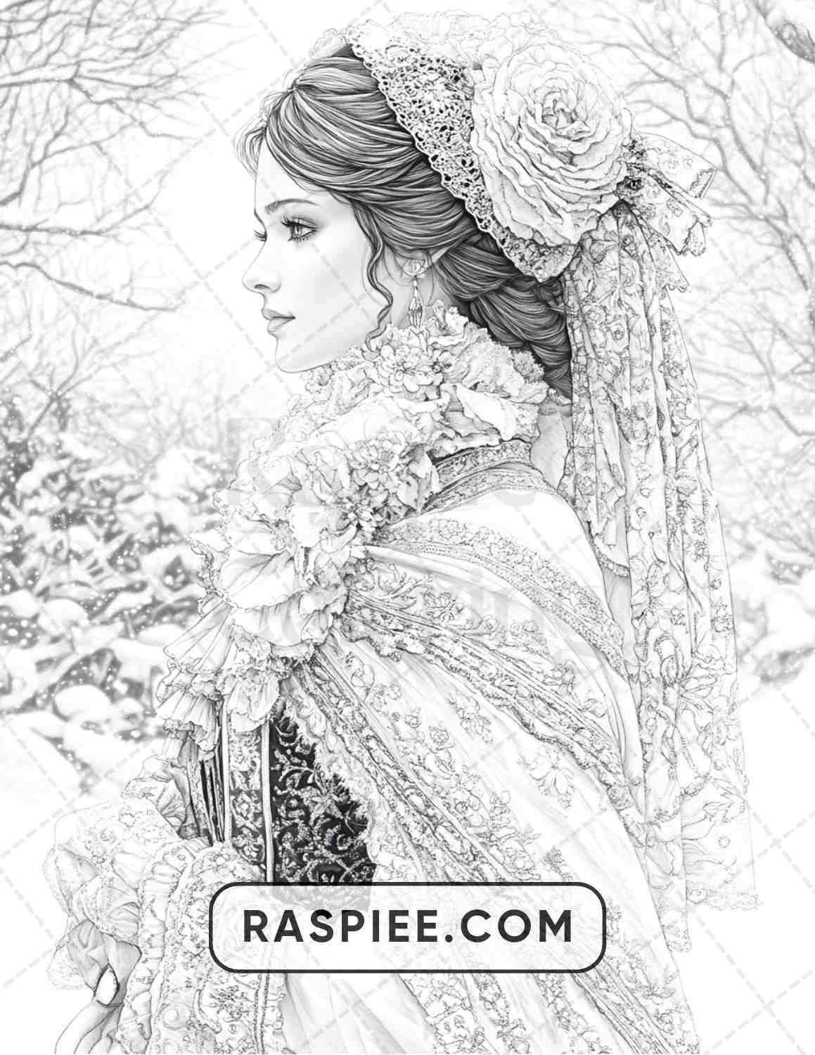 57 Winter Fairytale Portraits Adult Coloring Pages