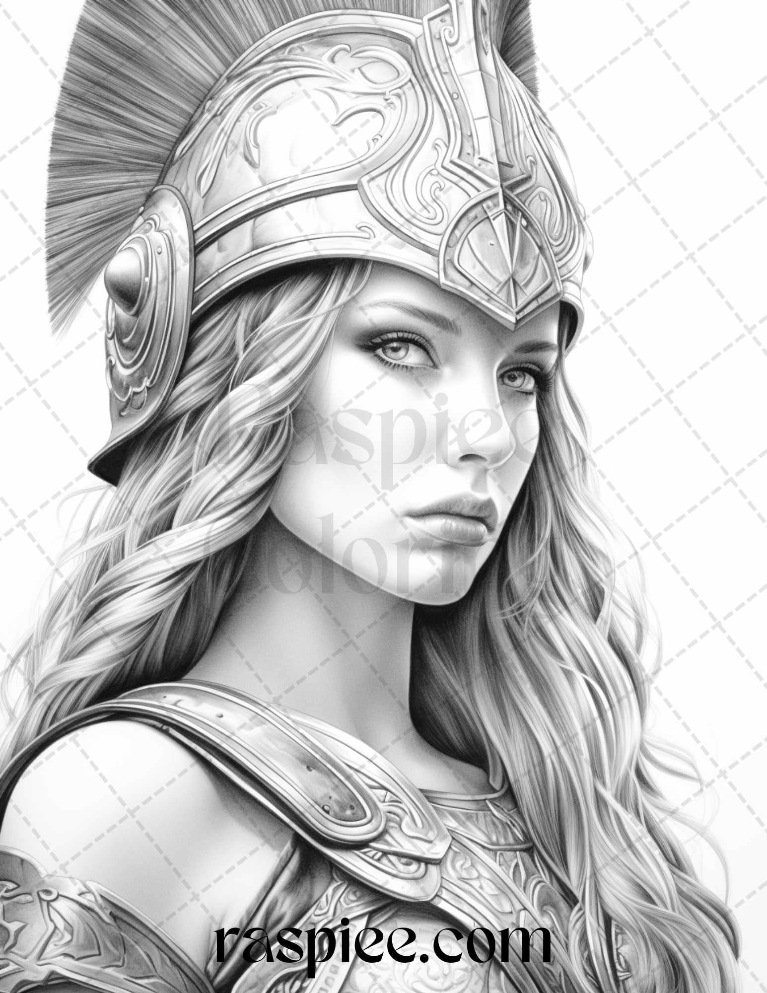 Greek Women Warriors Grayscale Coloring Pages for Adults, Printable PDF File Instant Download
