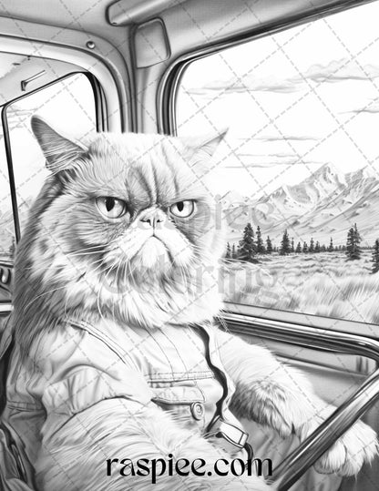 50 Grumpy Cat Grayscale Coloring Pages Printable for Adults, PDF File Instant Download