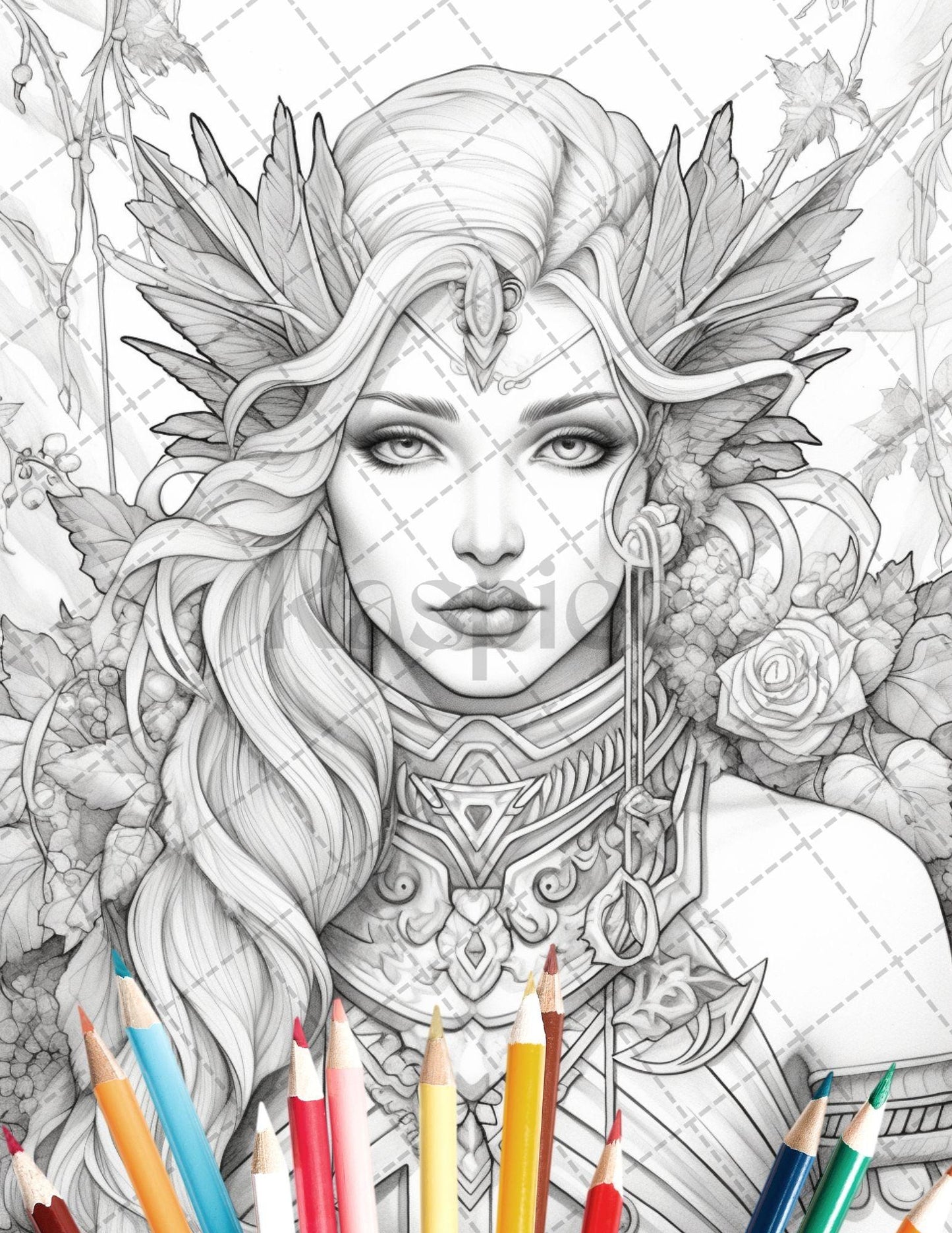 35 Beautiful Printable Elf Girls Coloring Book for Adults, Grayscale Coloring Page, PDF File Instant Download