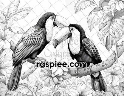 65 Rainforest Waterfall Grayscale Adult Coloring Pages, Printable PDF Instant Download