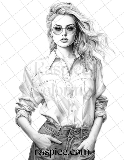 50 Streetwear Fashion Grayscale Coloring Pages Printable for Adults, PDF File Instant Download