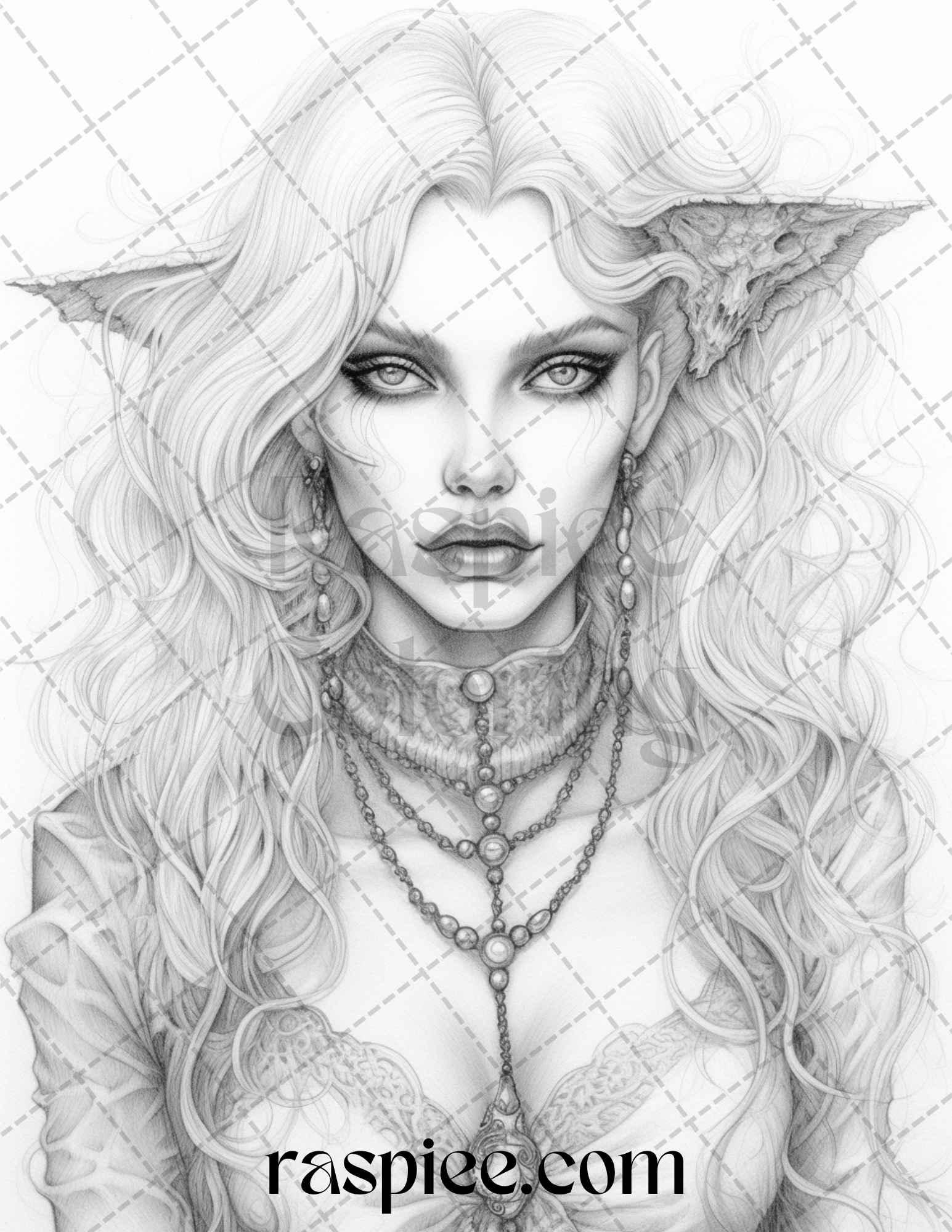 Bewitching Vampires Grayscale Coloring Pages Printable for Adults, PDF File Instant Download