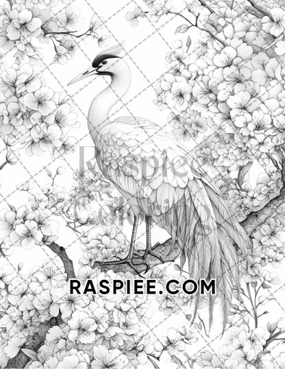 Flowers and Birds Adult Coloring Pages Printable PDF Instant Download