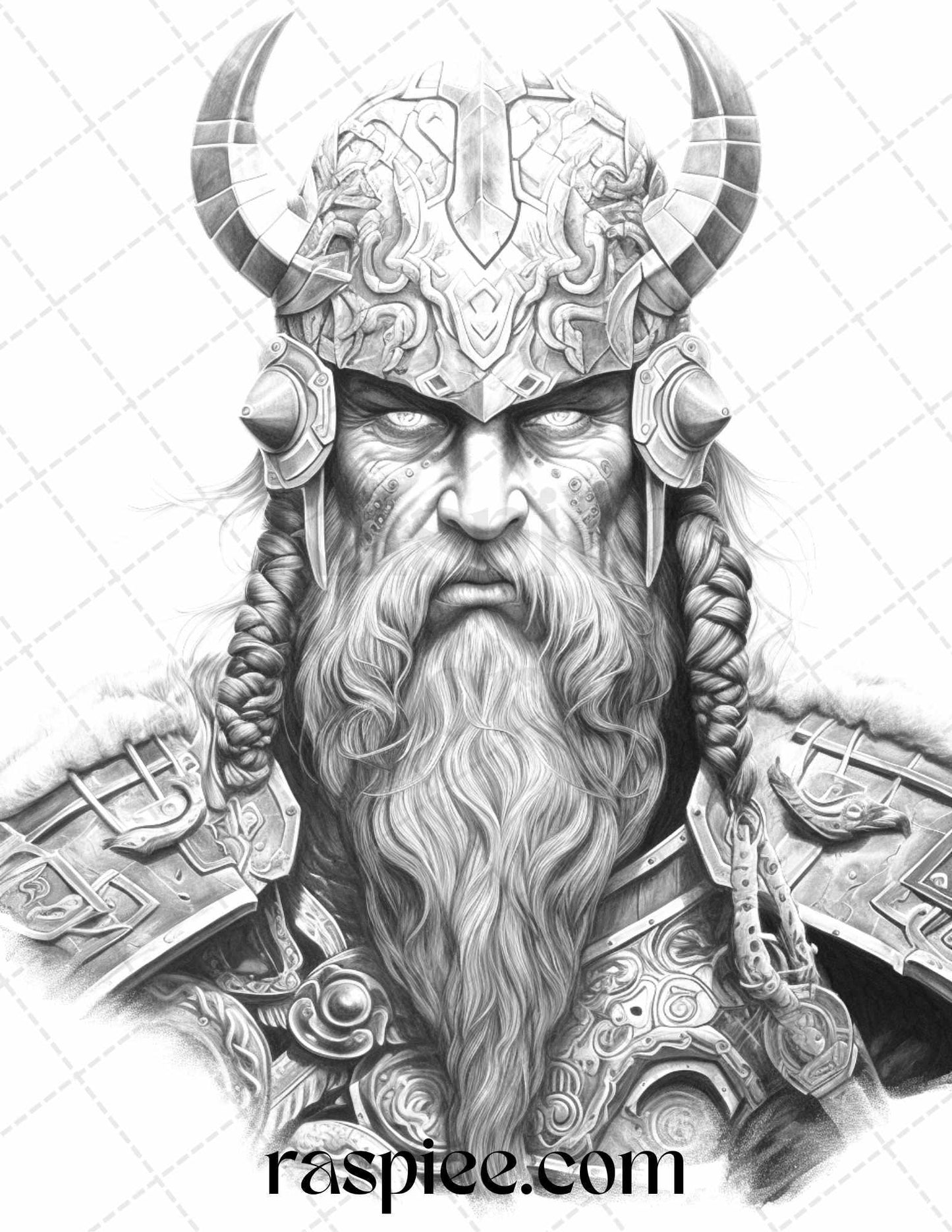 55 Viking Warriors Portrait Grayscale Coloring Pages Printable for Adults, PDF File Instant Download
