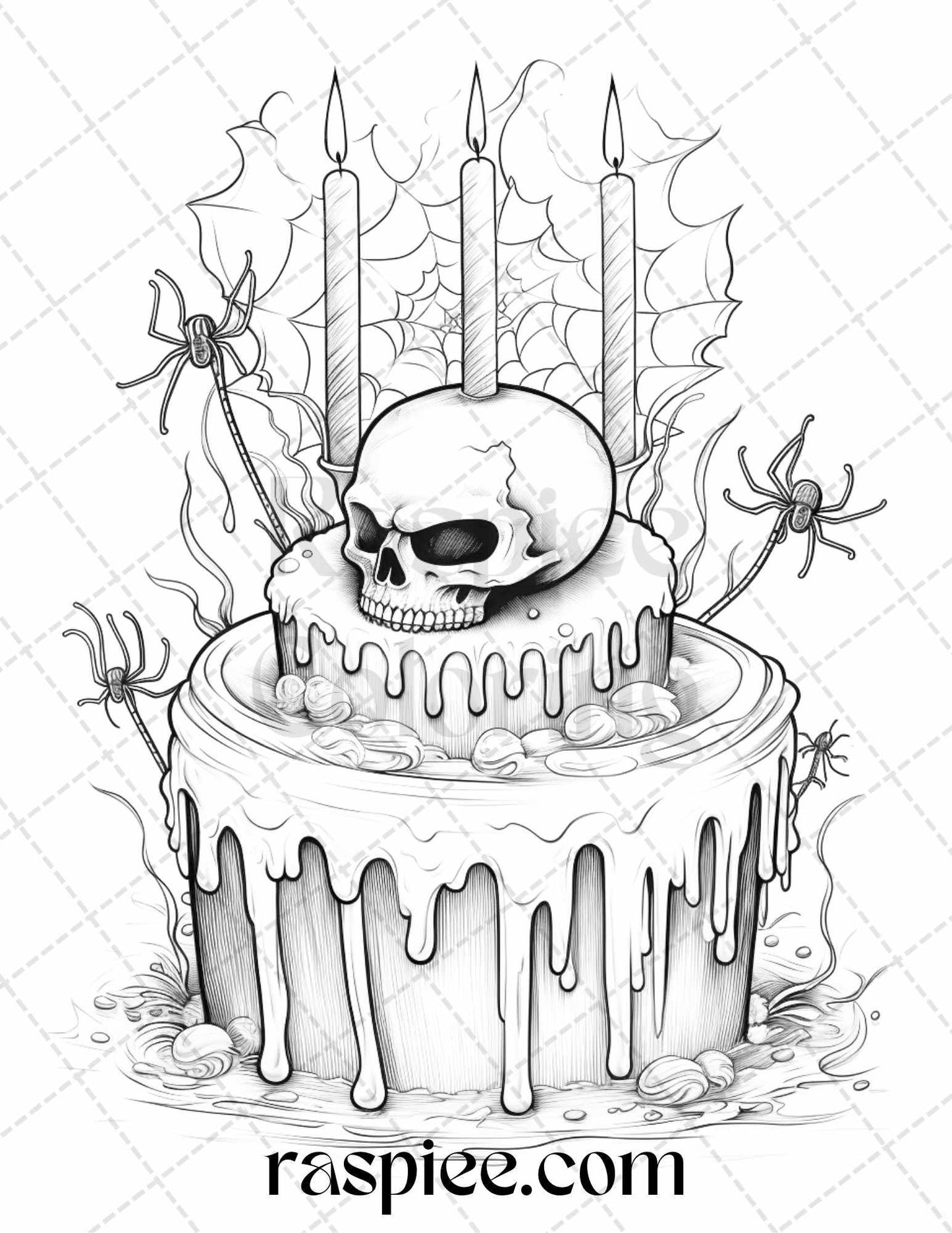 68 Halloween Spooky Desserts Grayscale Coloring Pages Printable for Adults, PDF File Instant Download