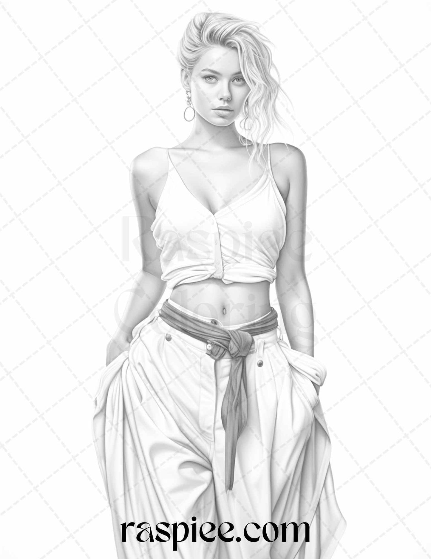 Fashion Show Grayscale Coloring Pages Printable for Adults, PDF File Instant Download