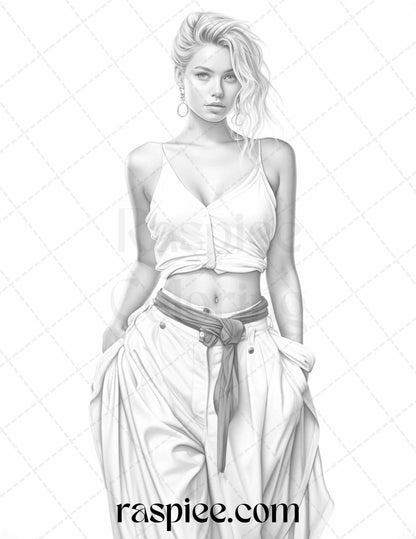 Fashion Show Grayscale Coloring Pages Printable for Adults, PDF File Instant Download