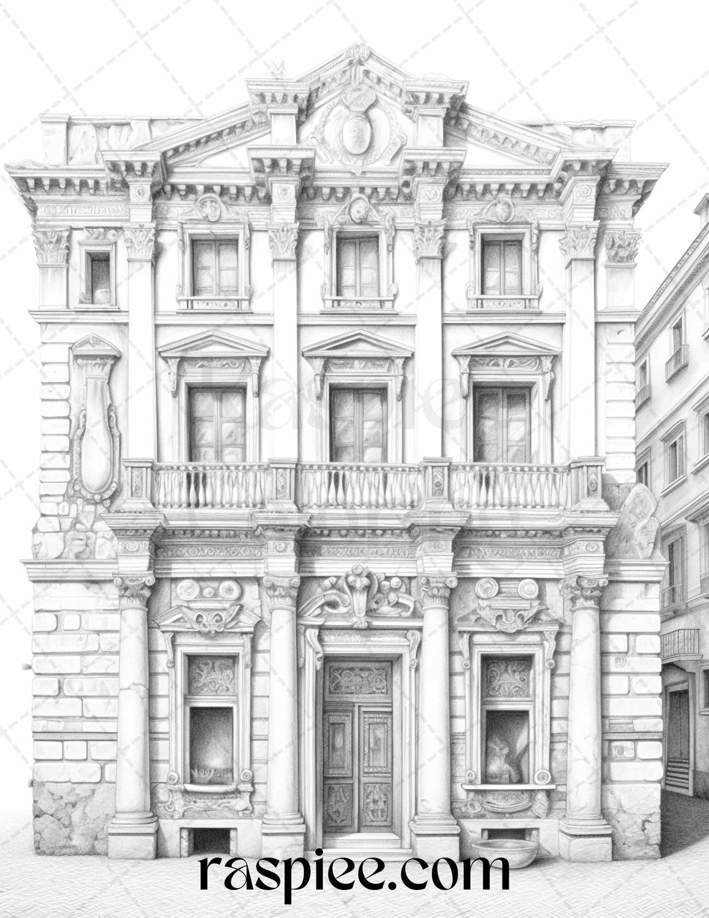 Roman Architecture Grayscale Coloring Pages Printable for Adults, PDF File Instant Download