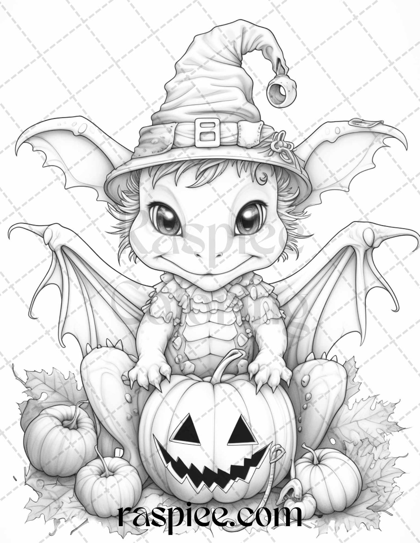 50 Cute Pumpkin Dragons Graycale Coloring Pages for Adults and Kids, Printable PDF File Instant Download
