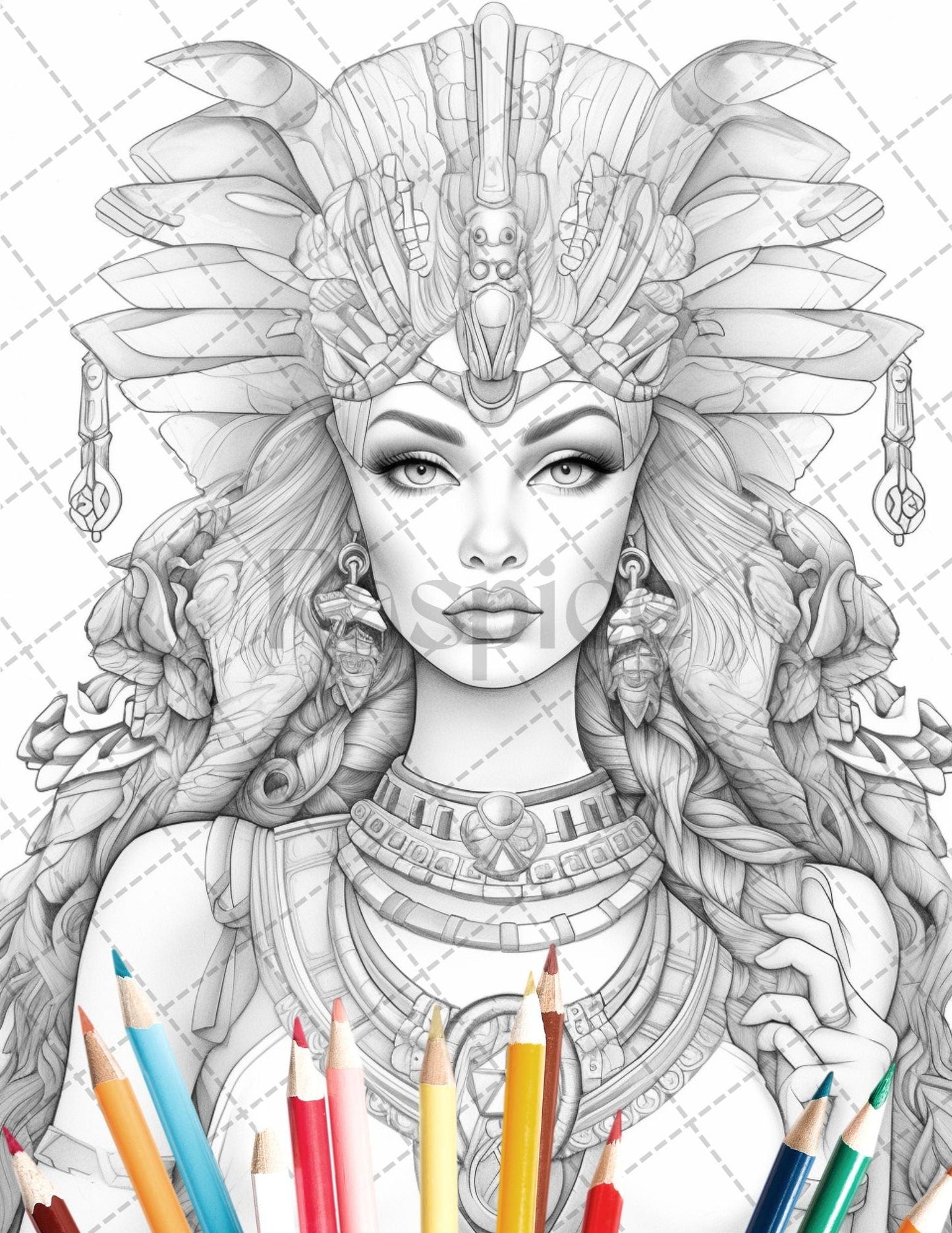 35 Ancient Egyptian Queens Coloring Book Printable for Adults, Grayscale Coloring Page, PDF File Instant Download