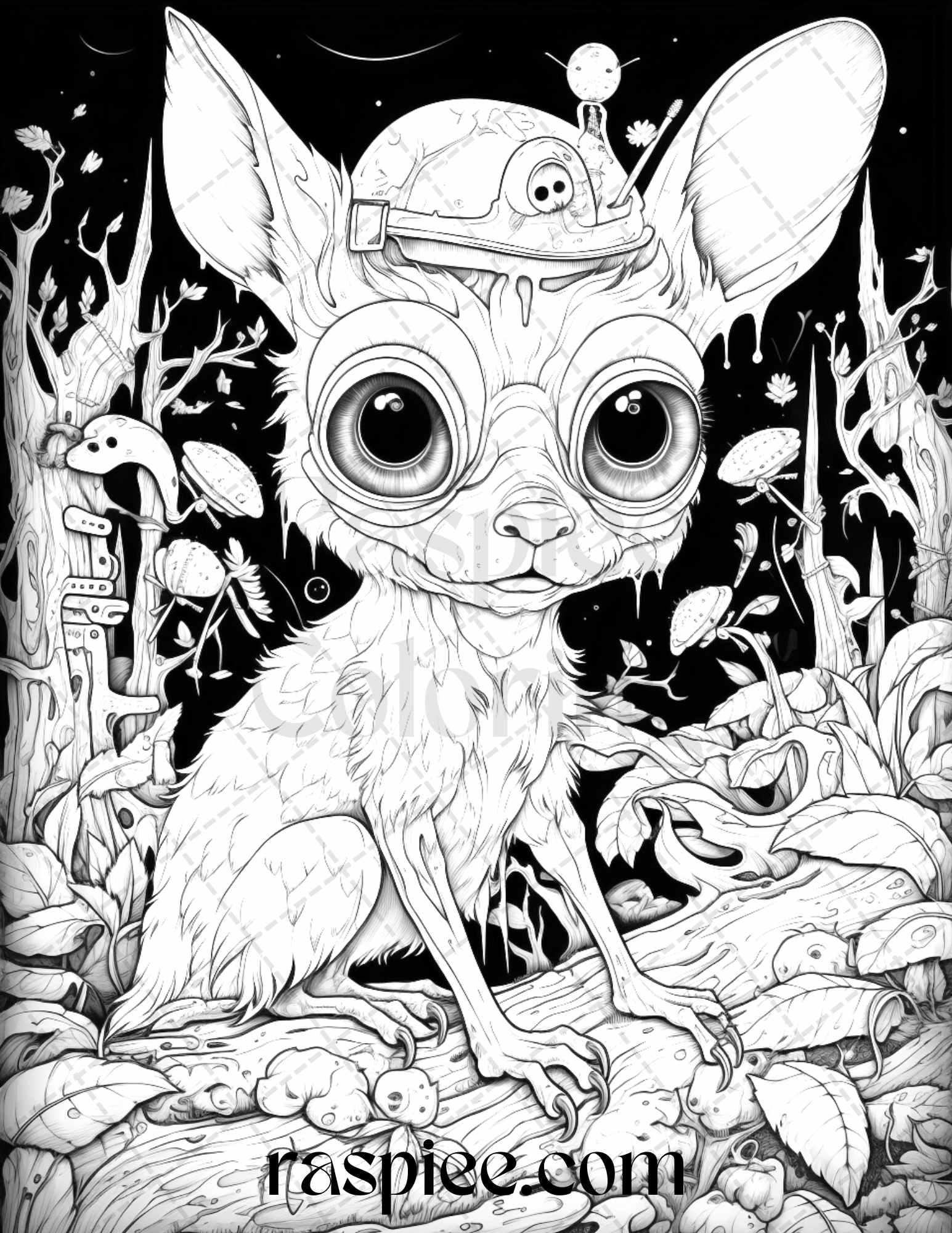 50 Halloween Scary Animals Grayscale Coloring Pages Printable for Adults, PDF File Instant Download