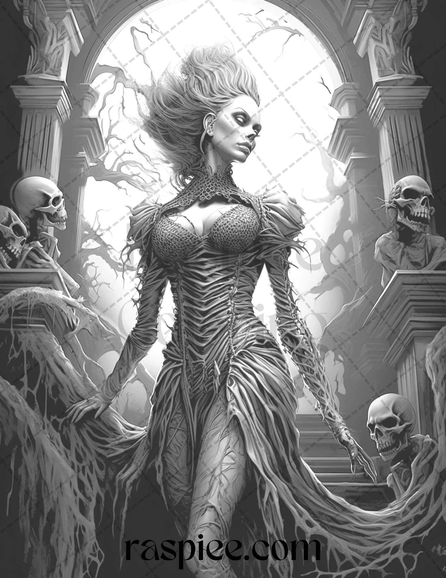 60 Halloween Vampire Grayscale Coloring Pages Printable for Adults, PDF File Instant Download