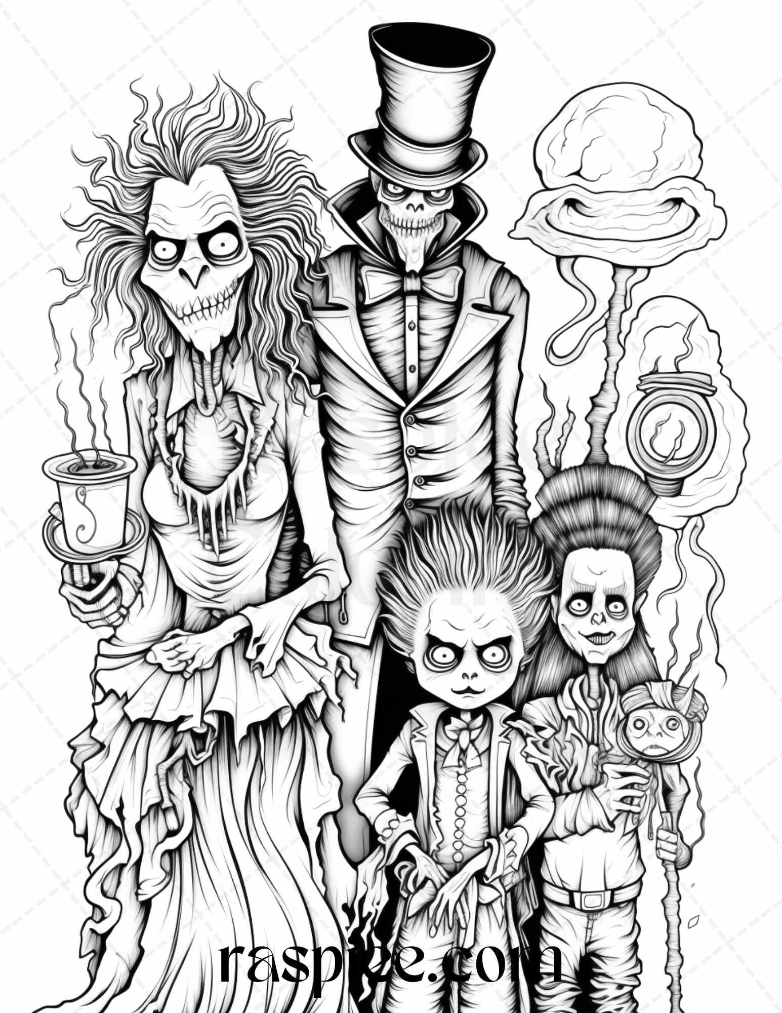 50 Monster Family Grayscale Coloring Pages Printable for Adults - Instant Download, Halloween Coloring Book, Fun and Spooky Designs