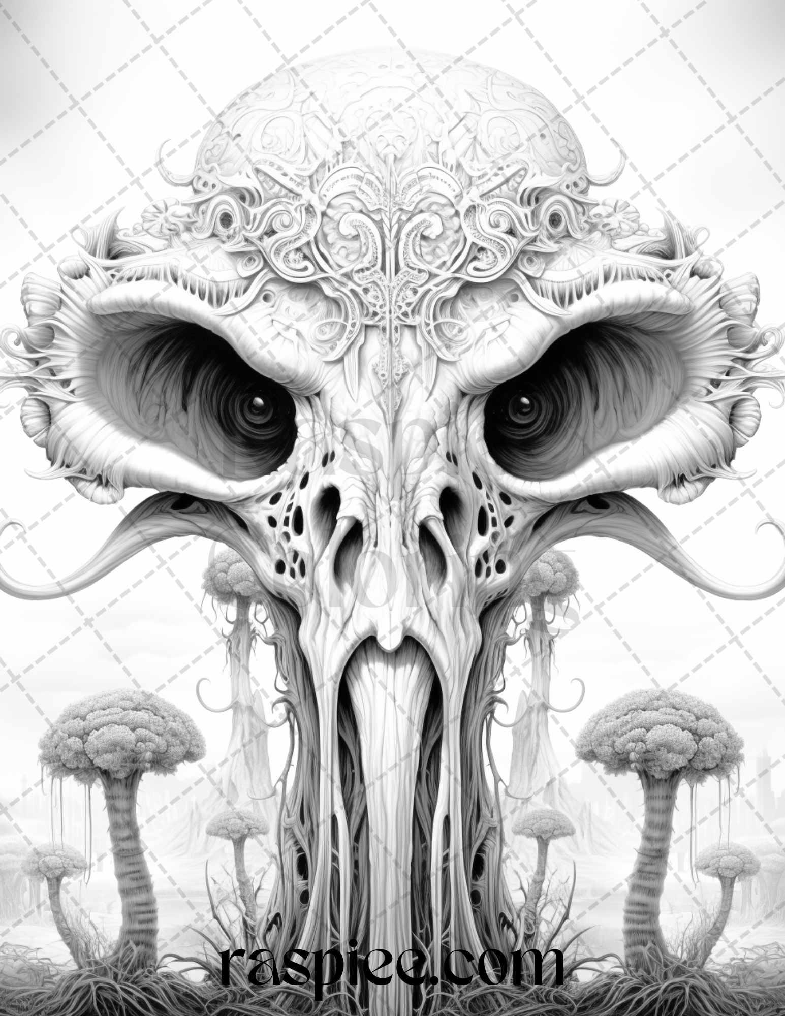 53 Surreal Creatures Grayscale Coloring Pages for Adults, Printable PDF File Instant Download