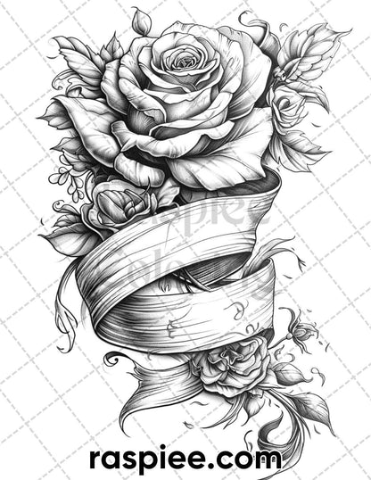 62 Classic American Tattoos Grayscale Adult Coloring Pages, Printable PDF Instant Download