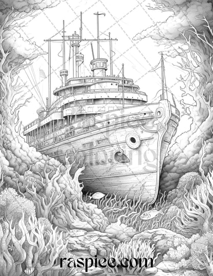 Ocean Life Grayscale Coloring Pages Printable for Adults Relaxation and Creativity, PDF File Instant Download