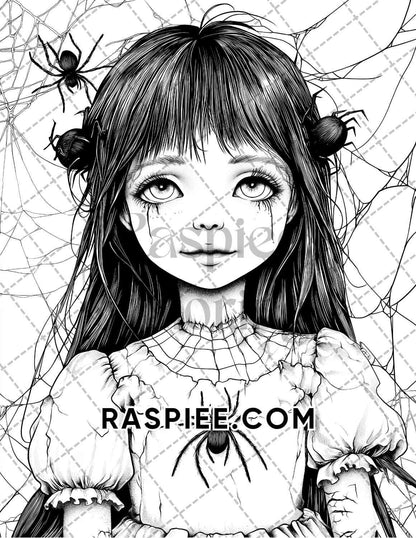 Haunted Dolls Halloween Horror Adult Coloring Pages Printable PDF Instant Download