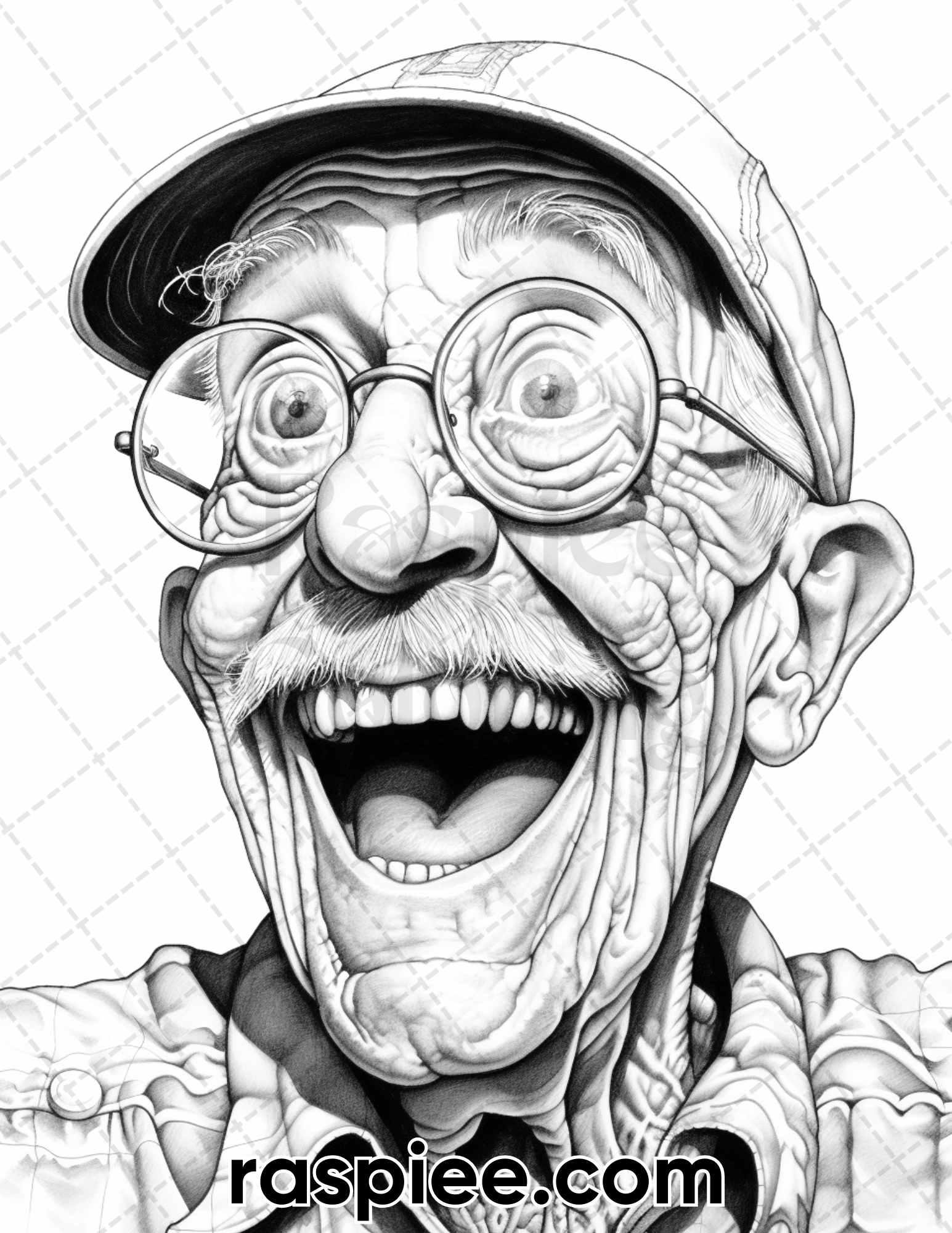 50 Funny Grandpa Grayscale Coloring Pages for Adults, Printable PDF Instant Download
