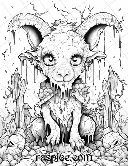50 Halloween Scary Animals Grayscale Coloring Pages Printable for Adults, PDF File Instant Download