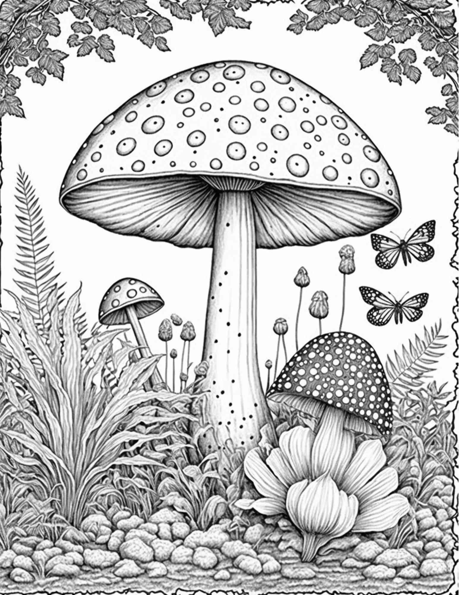 100 Mushroom Forest Coloring Pages Printable for Adults and Kids, Grayscale Coloring Book, Printable PDF File Instant Download