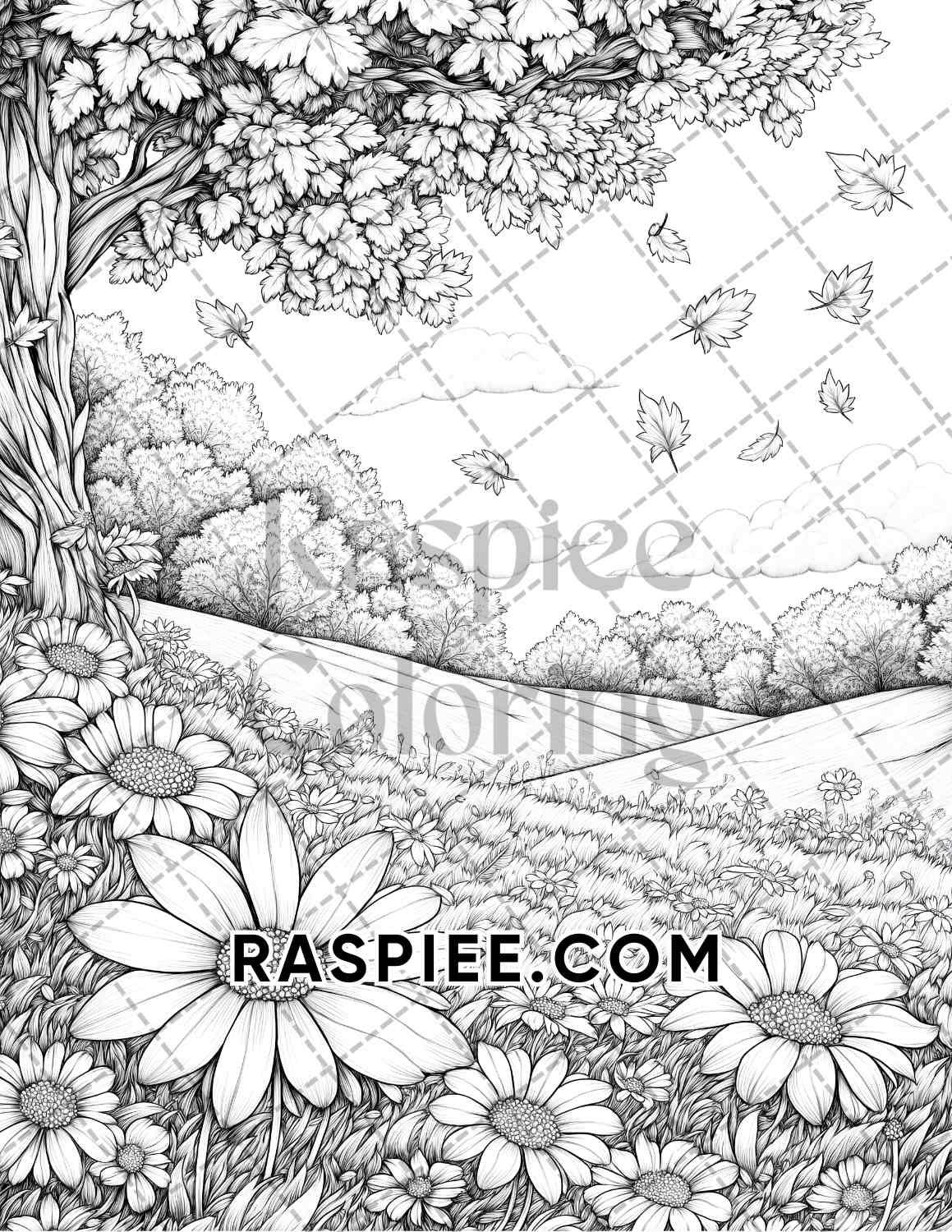 Fall Flowers Adult Coloring Pages Printable PDF Instant Download