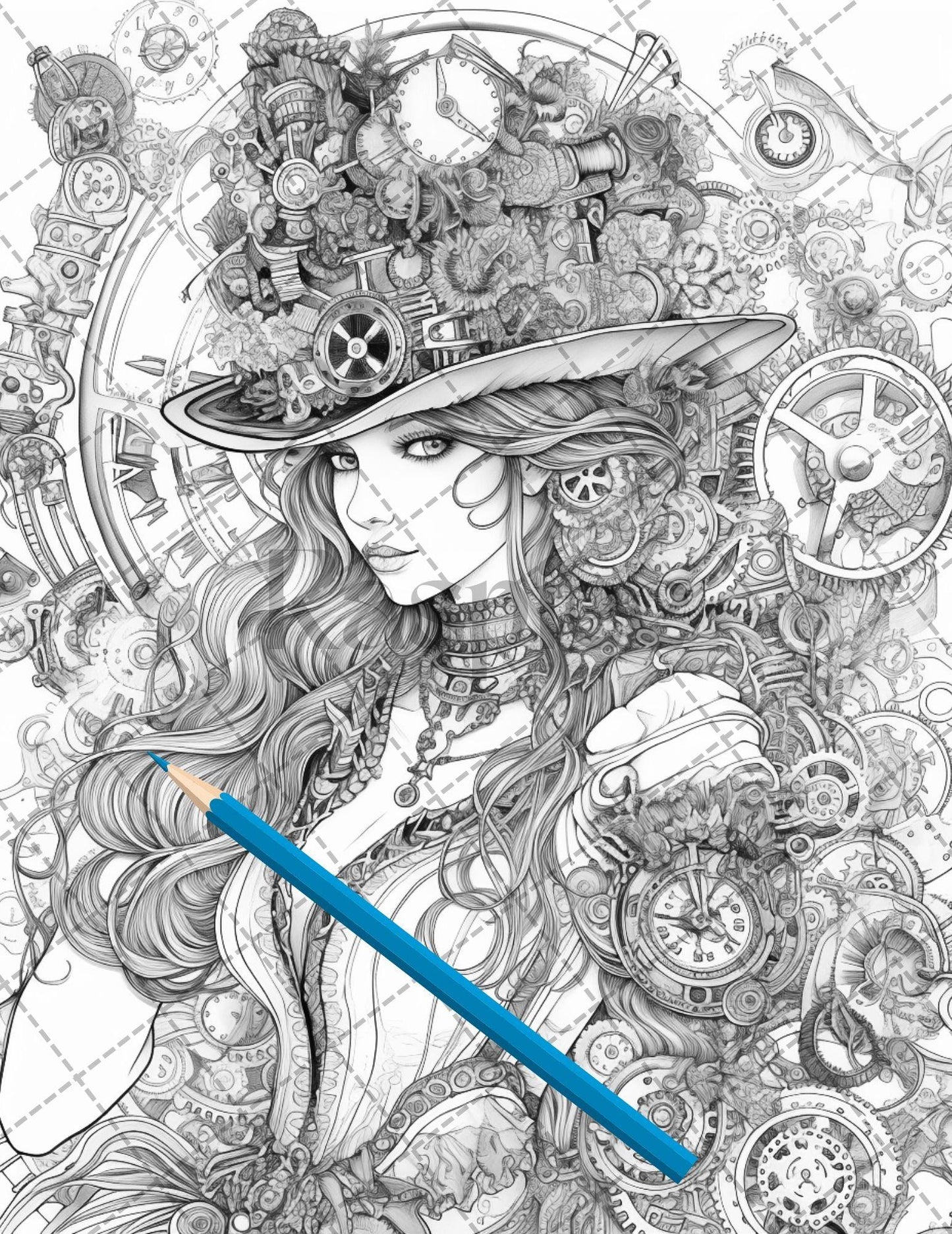 30 Steampunk Girls Coloring Pages Printable for Adults, Victorian Inspired Adult Grayscale Coloring Book, PDF File Download