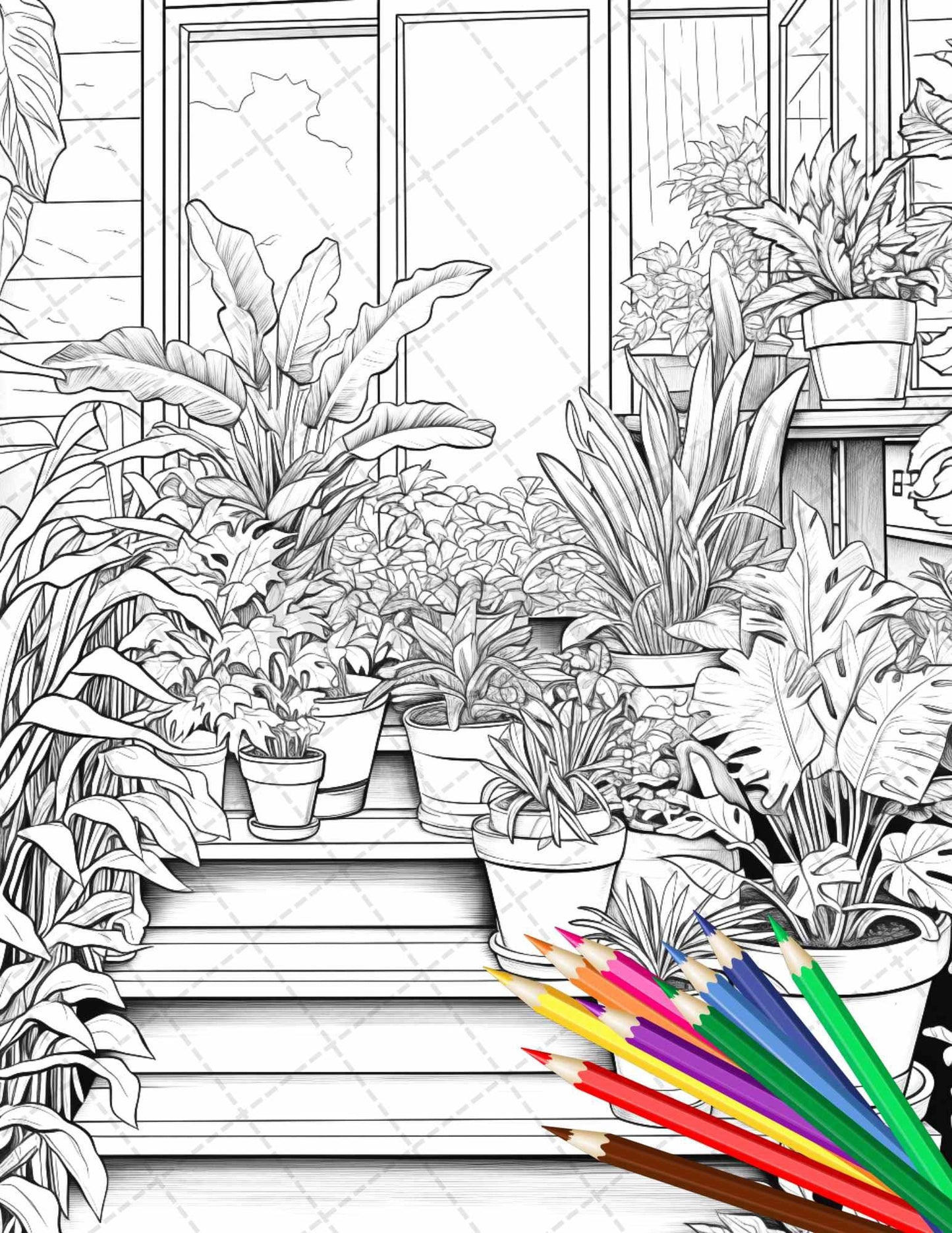 38 Indoor Houseplants Coloring Pages Printable for Adults, Grayscale Coloring Page, PDF File Instant Download