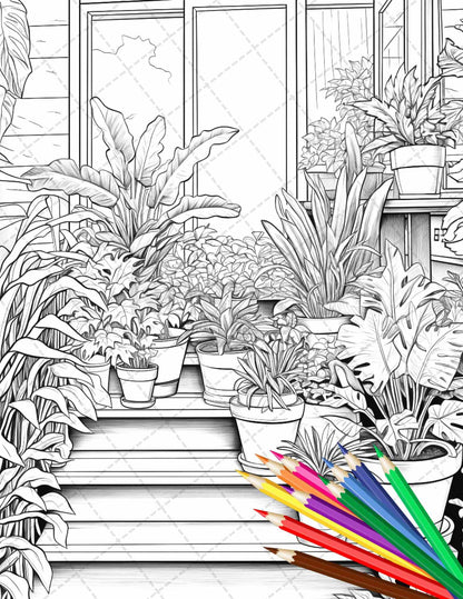 38 Indoor Houseplants Coloring Pages Printable for Adults, Grayscale Coloring Page, PDF File Instant Download